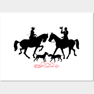 Romantic horse riding with dogs. Valentine's Day illustration Posters and Art